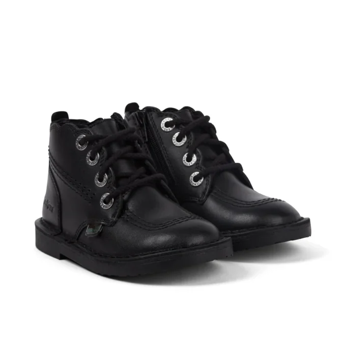 Adlar Hi Scallop leren laarzen voor babymeisjes, zwart