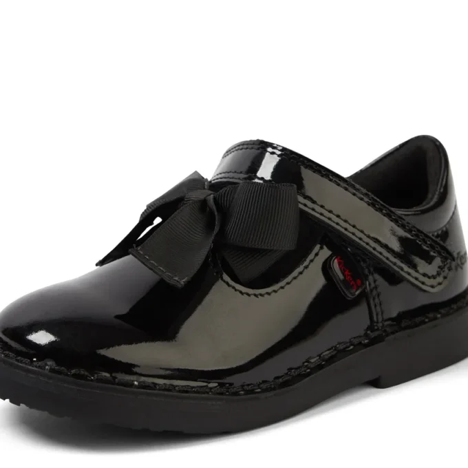 Adlar T-bar Bow lakleder zwart voor babymeisjes Adlar T-bar Bow lakleder zwart voor babymeisjes