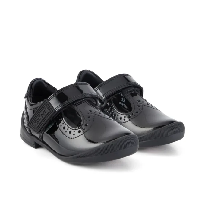 Bridie Brogue T-Vel lakschoenen voor meisjes, zwart