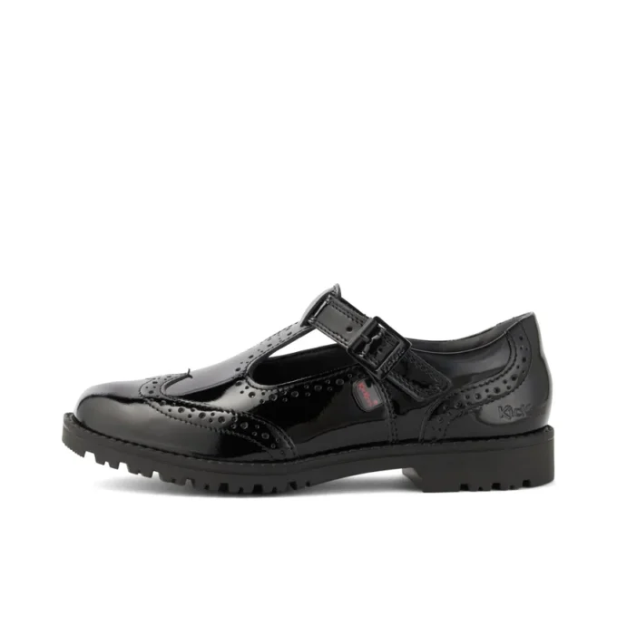 Jeugd Dames Lachly Brogue T-bar Lakleer Zwart