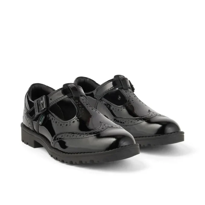 Jeugd Dames Lachly Brogue T-bar Lakleer Zwart