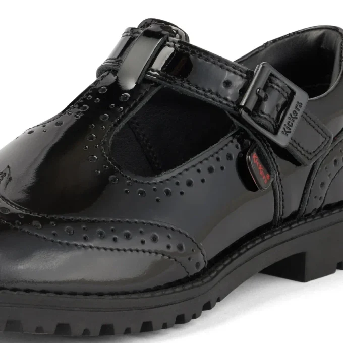 Jeugd Dames Lachly Brogue T-bar Lakleer Zwart