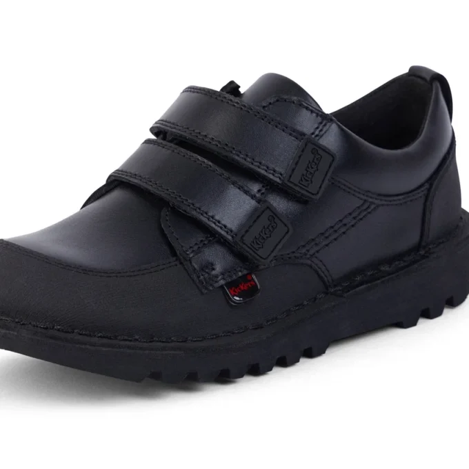 Junior jongens Kick Scuff Twin leer zwart