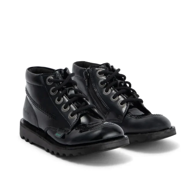 Junior meisjes Kick Hi Zip leer-alternatief lakleer zwart
