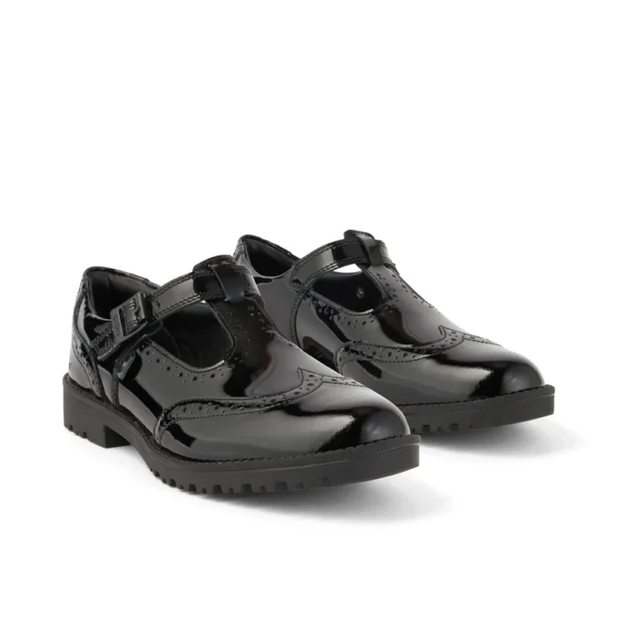 Junior meisjes Lachly Brogue T-Bar lakleer zwart