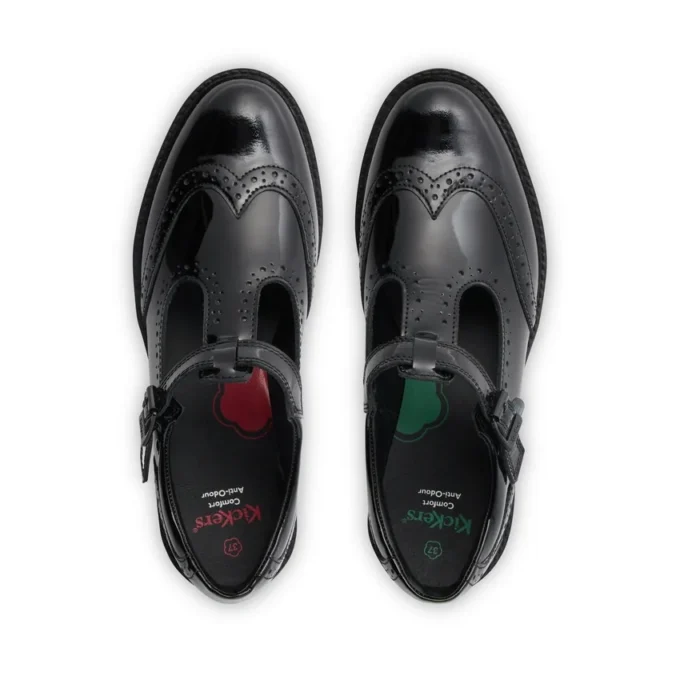 Junior meisjes Lachly Brogue T-Bar lakleer zwart