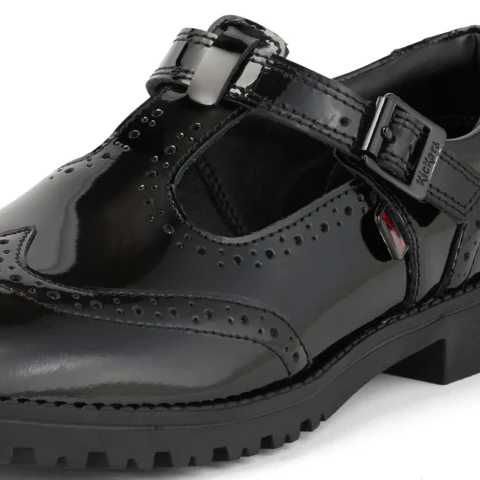 Junior meisjes Lachly Brogue T-Bar lakleer zwart