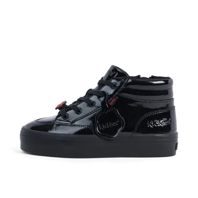 Junior meisjes Tovni Stack Hi Flower lakleer zwart