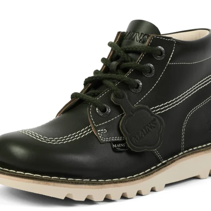 Kick Hi-laarzen voor volwassenen, unisex, generfd leer, Mains, donkergroen