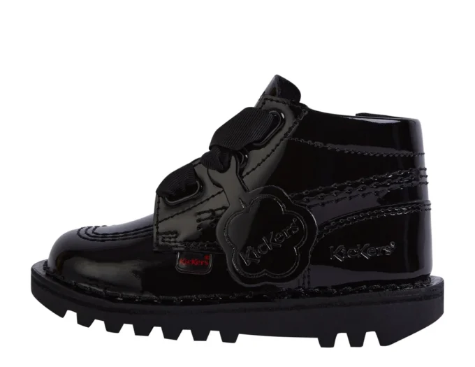 Kick Hi Ribbon lakschoenen voor babymeisjes, zwart