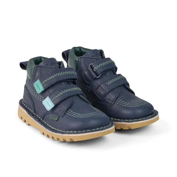 Kick Hi Roll ZigZag-laarzen voor babyjongens, leer, marineblauw