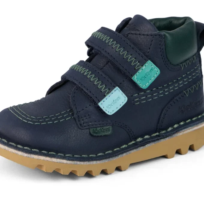 Kick Hi Roll ZigZag-laarzen voor babyjongens, leer, marineblauw