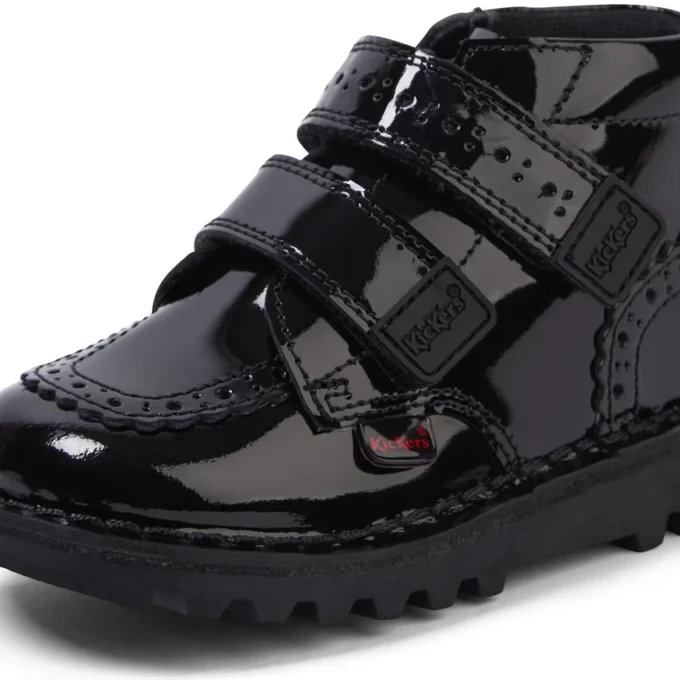Kick Hi Vel Brogue lakschoenen voor babymeisjes, zwart