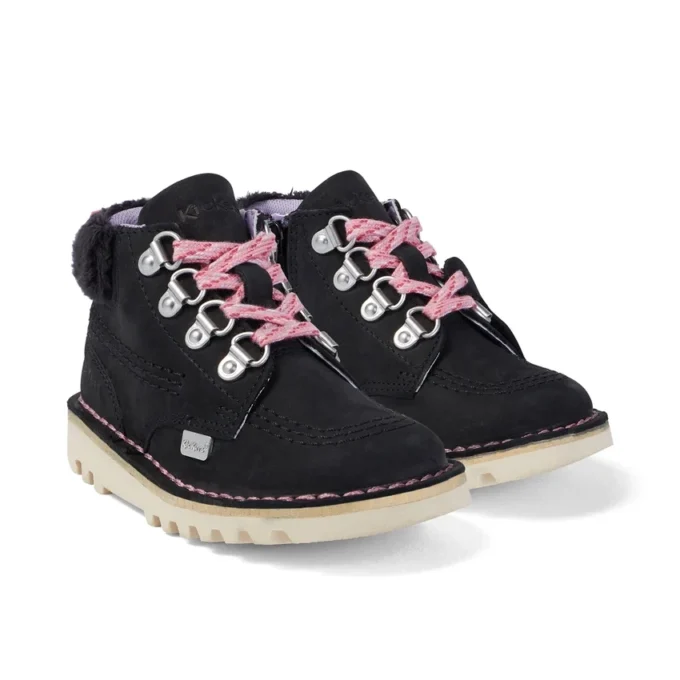 Kick Hi Winter-laarzen van nubuck voor babymeisjes, zwart
