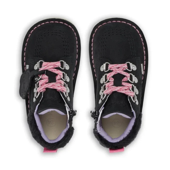 Kick Hi Winter-laarzen van nubuck voor babymeisjes, zwart