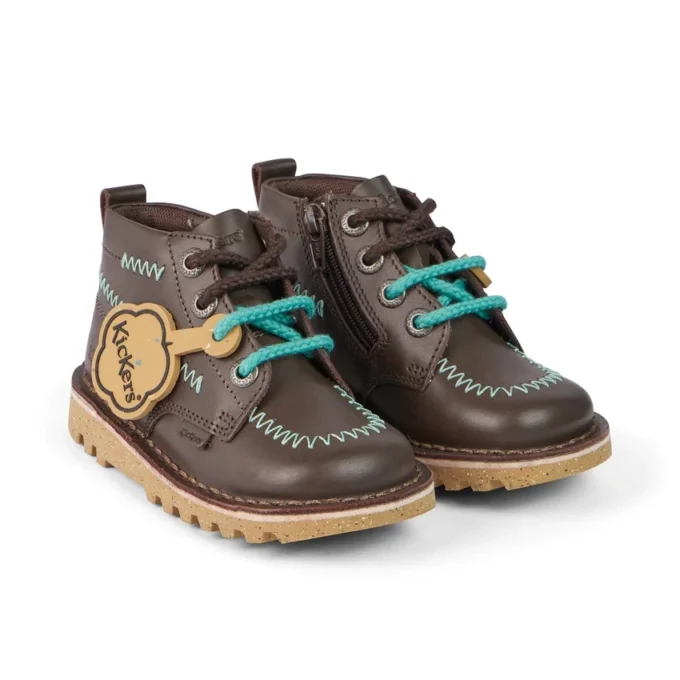 Kick Hi ZigZag-laarzen voor babyjongens, bruin leer