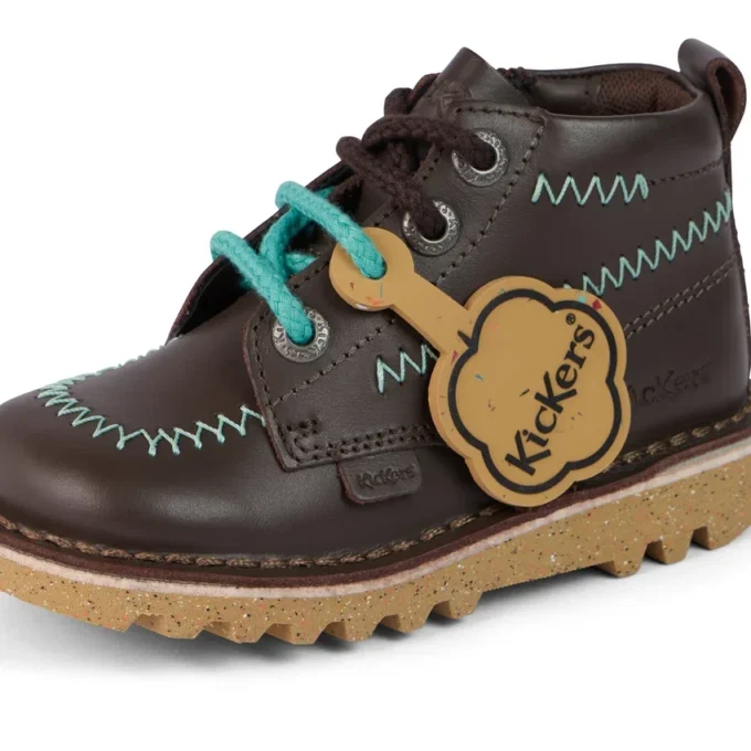 Kick Hi ZigZag-laarzen voor babyjongens, bruin leer