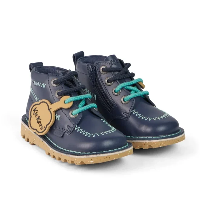Kick Hi ZigZag-laarzen voor babyjongens, leer, marineblauw