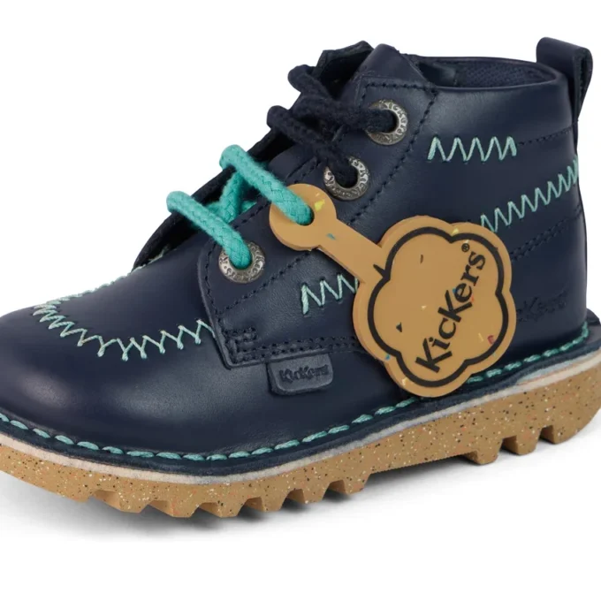 Kick Hi ZigZag-laarzen voor babyjongens, leer, marineblauw