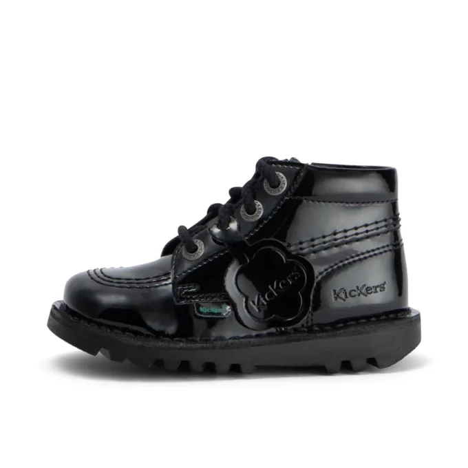 Kick Hi Zip voor babymeisjes, leer en imitatielakleer, zwart