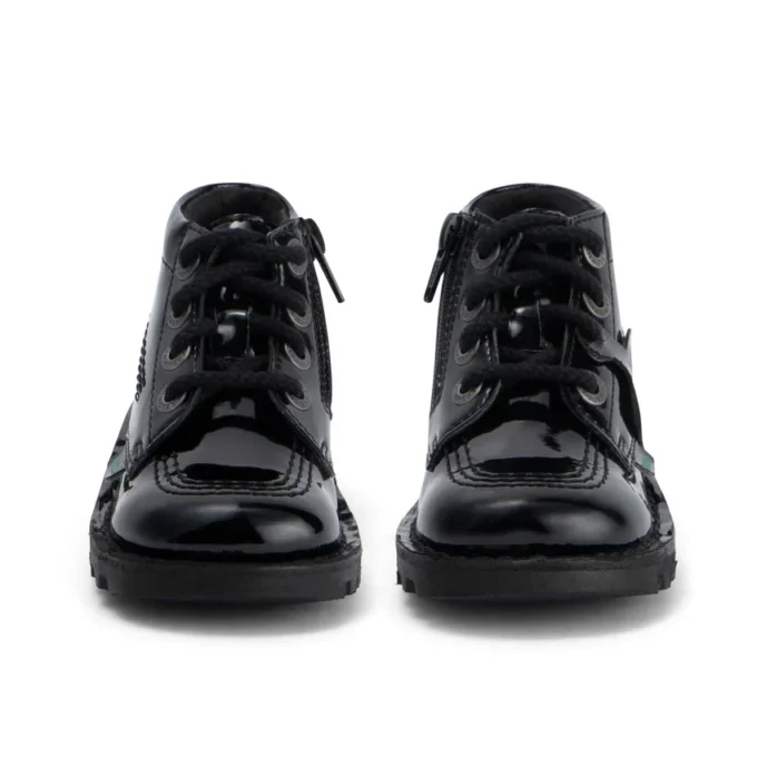 Kick Hi Zip voor babymeisjes, leer en imitatielakleer, zwart