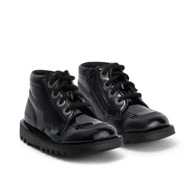 Kick Hi Zip voor babymeisjes, leer en imitatielakleer, zwart