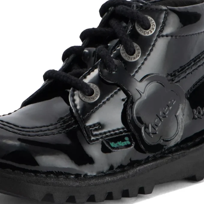 Kick Hi Zip voor babymeisjes, leer en imitatielakleer, zwart