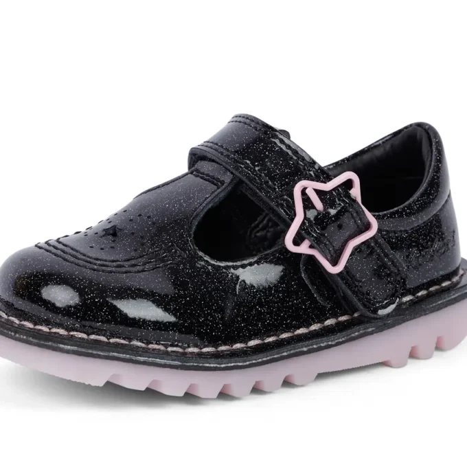 Kick T-bar Galactic voor kleine meisjes, zwart leer