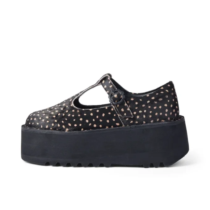 Kick T-Bar platform voor volwassen vrouwen, leer, zwart