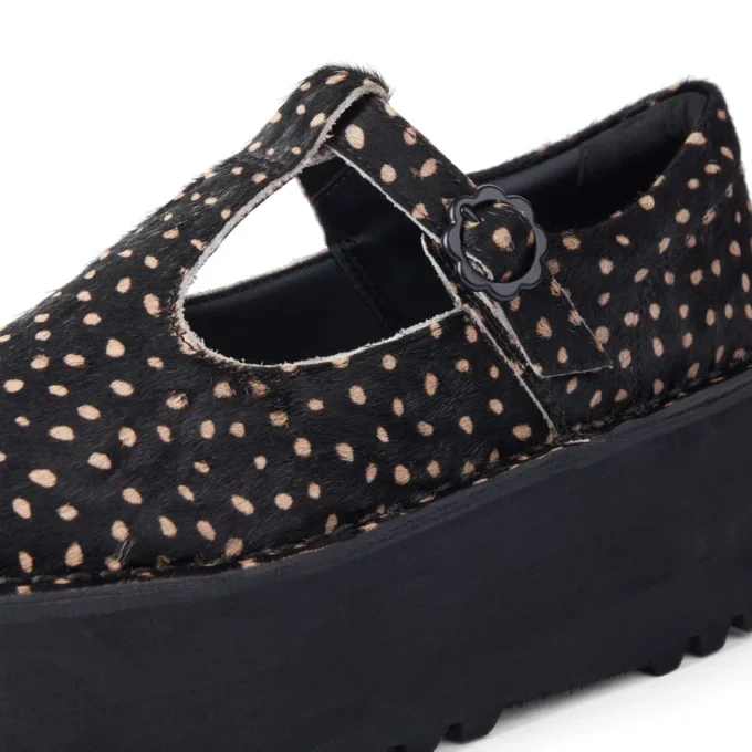 Kick T-Bar platform voor volwassen vrouwen, leer, zwart