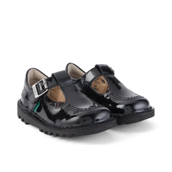 Kick T-Bar voor babymeisjes, lakleder, zwart