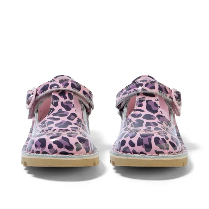 Kick T Bar voor babymeisjes, luipaardprint, lakleer, roze