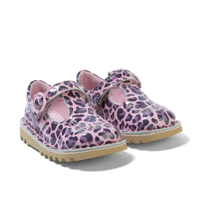 Kick T Bar voor babymeisjes, luipaardprint, lakleer, roze
