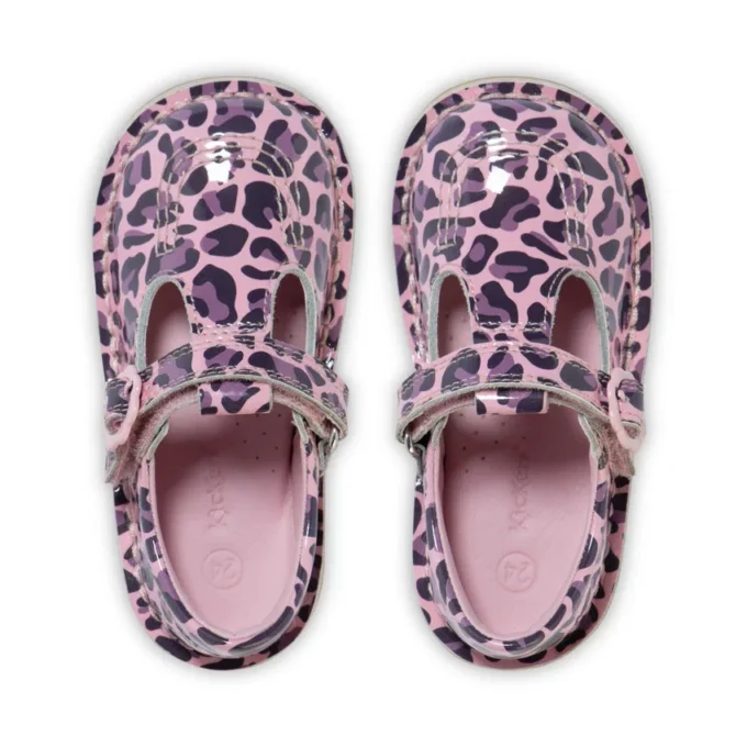 Kick T Bar voor babymeisjes, luipaardprint, lakleer, roze