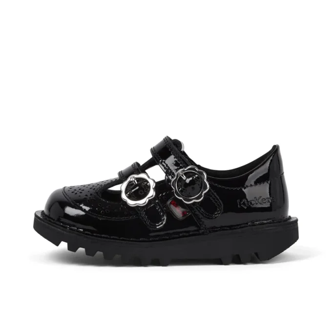 Kick T-Bar voor babymeisjes, Meadow, lakleder, zwart