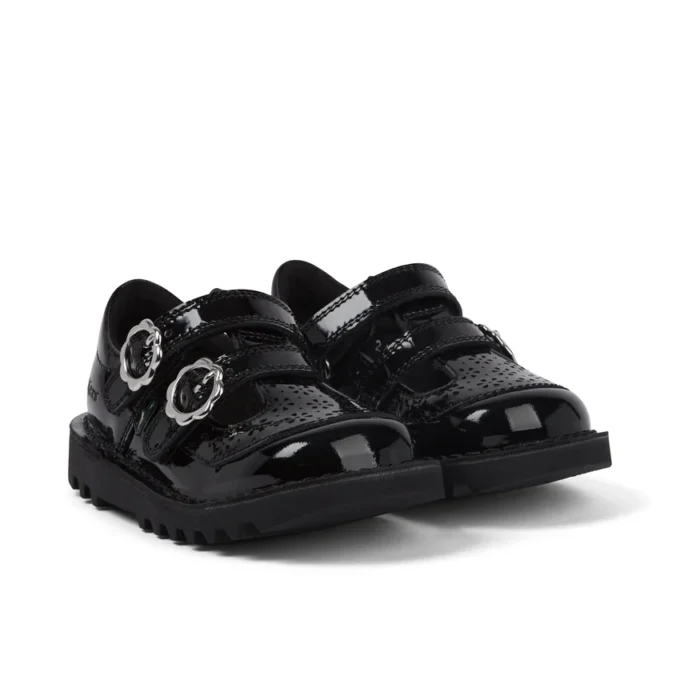 Kick T-Bar voor babymeisjes, Meadow, lakleder, zwart
