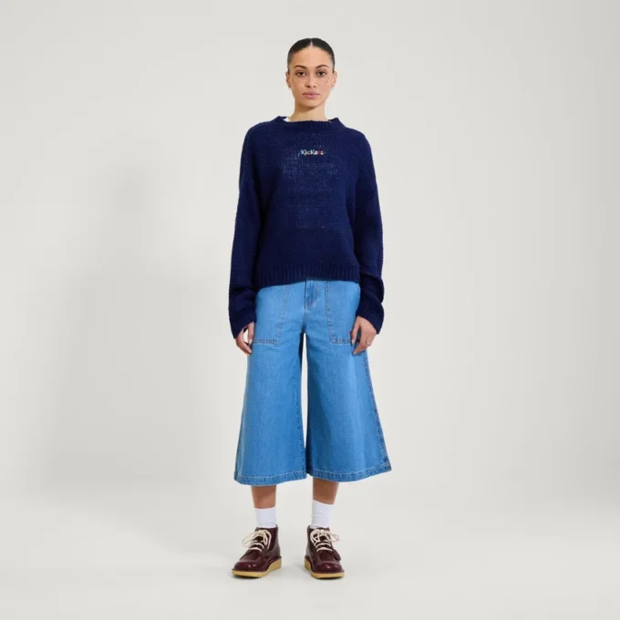 Kickers gebreid vest met boothals en wijde mouwen voor volwassen dames, marineblauw