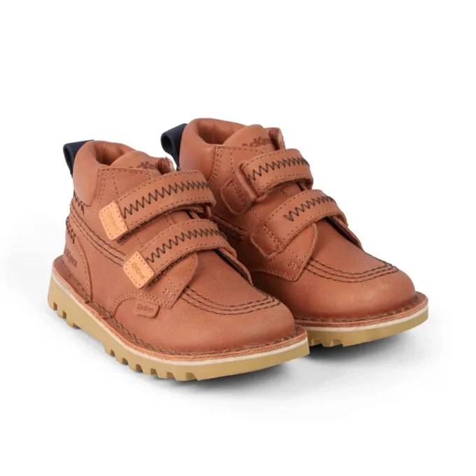 Kickers Kick Hi Roll ZigZag-laarzen voor babyjongens, leer, bruin
