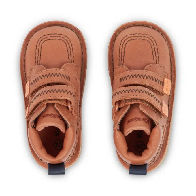 Kickers Kick Hi Roll ZigZag-laarzen voor babyjongens, leer, bruin