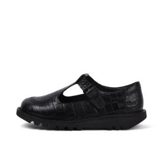 Kickers T-bar voor dames, krokodillenleer, zwart
