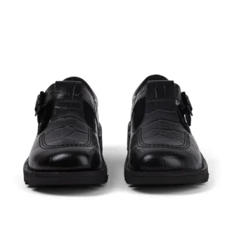 Kickers T-bar voor dames, krokodillenleer, zwart