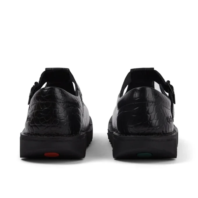 Kickers T-bar voor dames, krokodillenleer, zwart