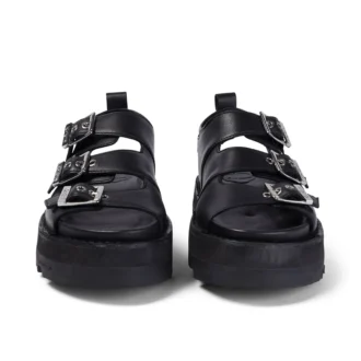 Knox Lo Buckle leren sandaal voor volwassen vrouwen, zwart