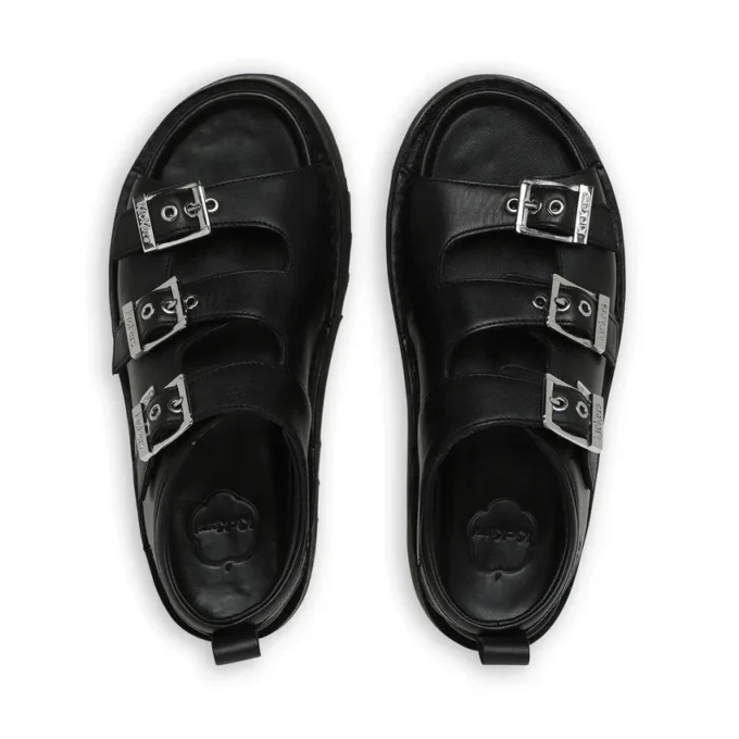 Knox Lo Buckle leren sandaal voor volwassen vrouwen, zwart