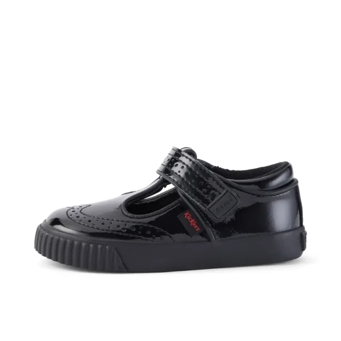 Tovni Brogue T-bar voor babymeisjes, lakleder, zwart