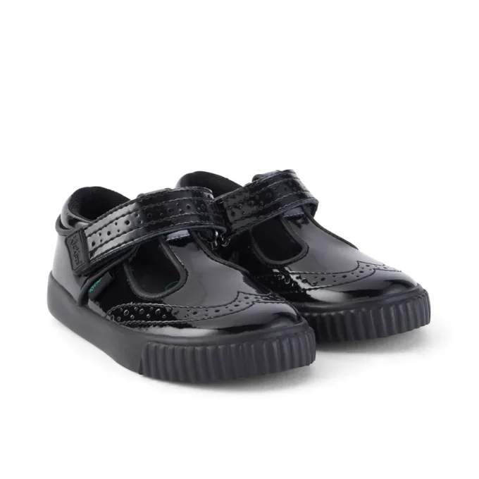 Tovni Brogue T-bar voor babymeisjes, lakleder, zwart