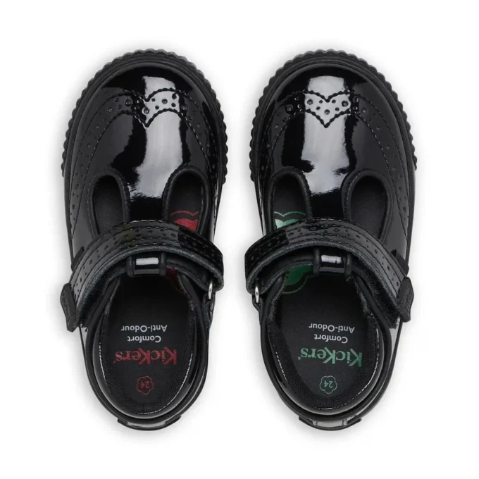 Tovni Brogue T-bar voor babymeisjes, lakleder, zwart