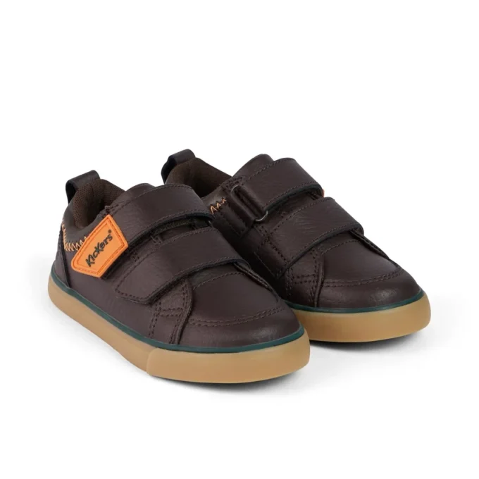 Tovni Twin ZigZag sneakers voor babyjongens, bruin leer Tovni Twin ZigZag sneakers voor babyjongens, bruin leer