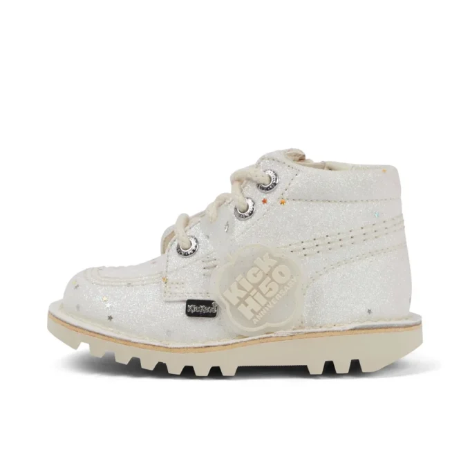 Unisex Kick Hi Glitterlaarzen voor baby’s, wit