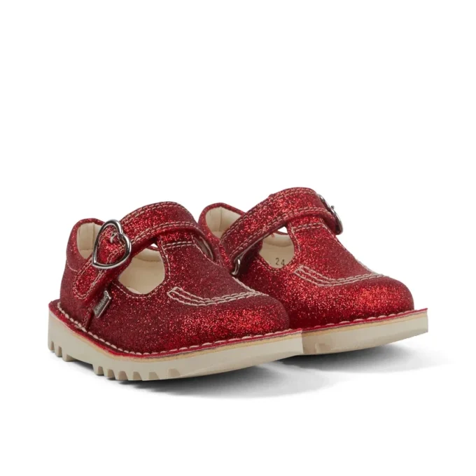 Unisex Kick T-Bar Glitter-schoenen voor baby’s, rood